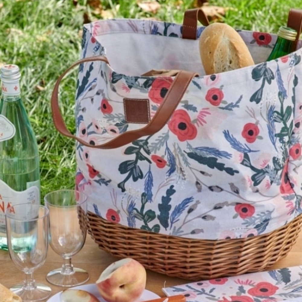 NWT Picnic Time Coronado Canvas & Willow Basket/Picnic Tote Floral